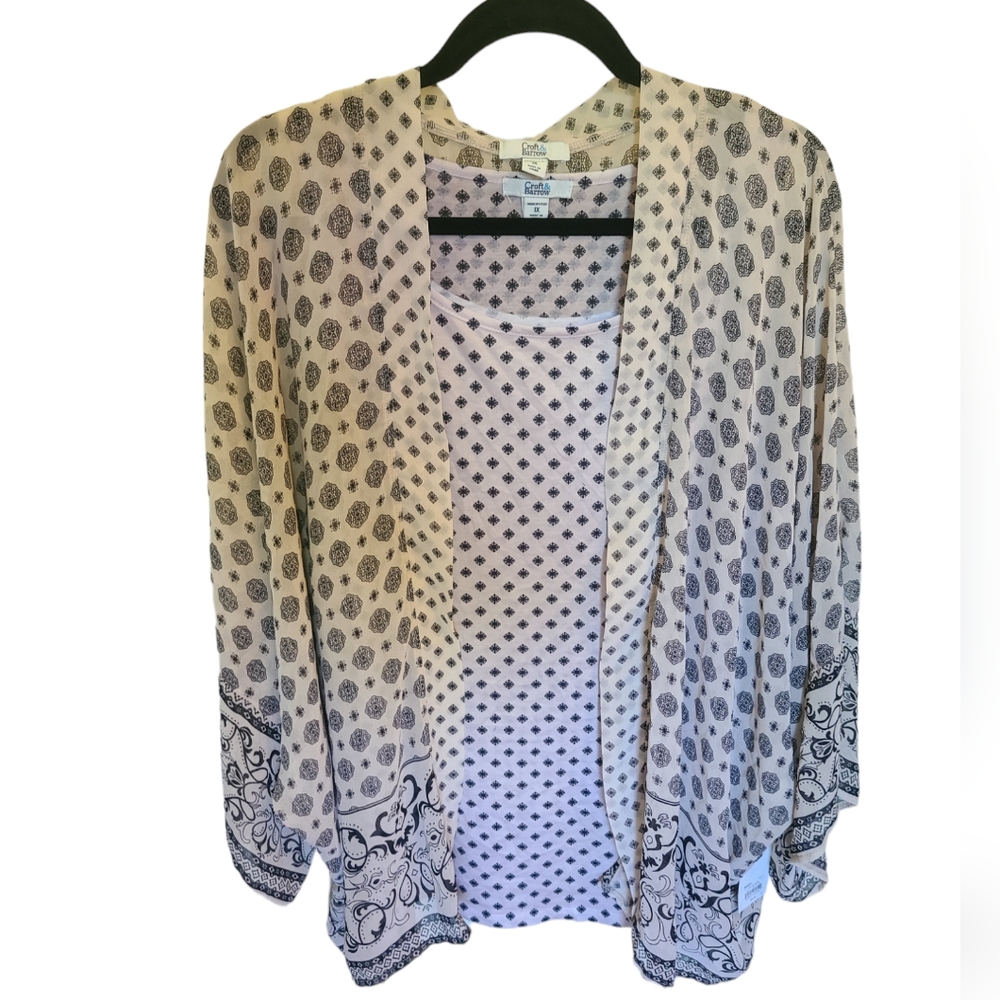 Croft and Barrow 3 piece set, sheer kimono, matching tank, pendant necklace 1X